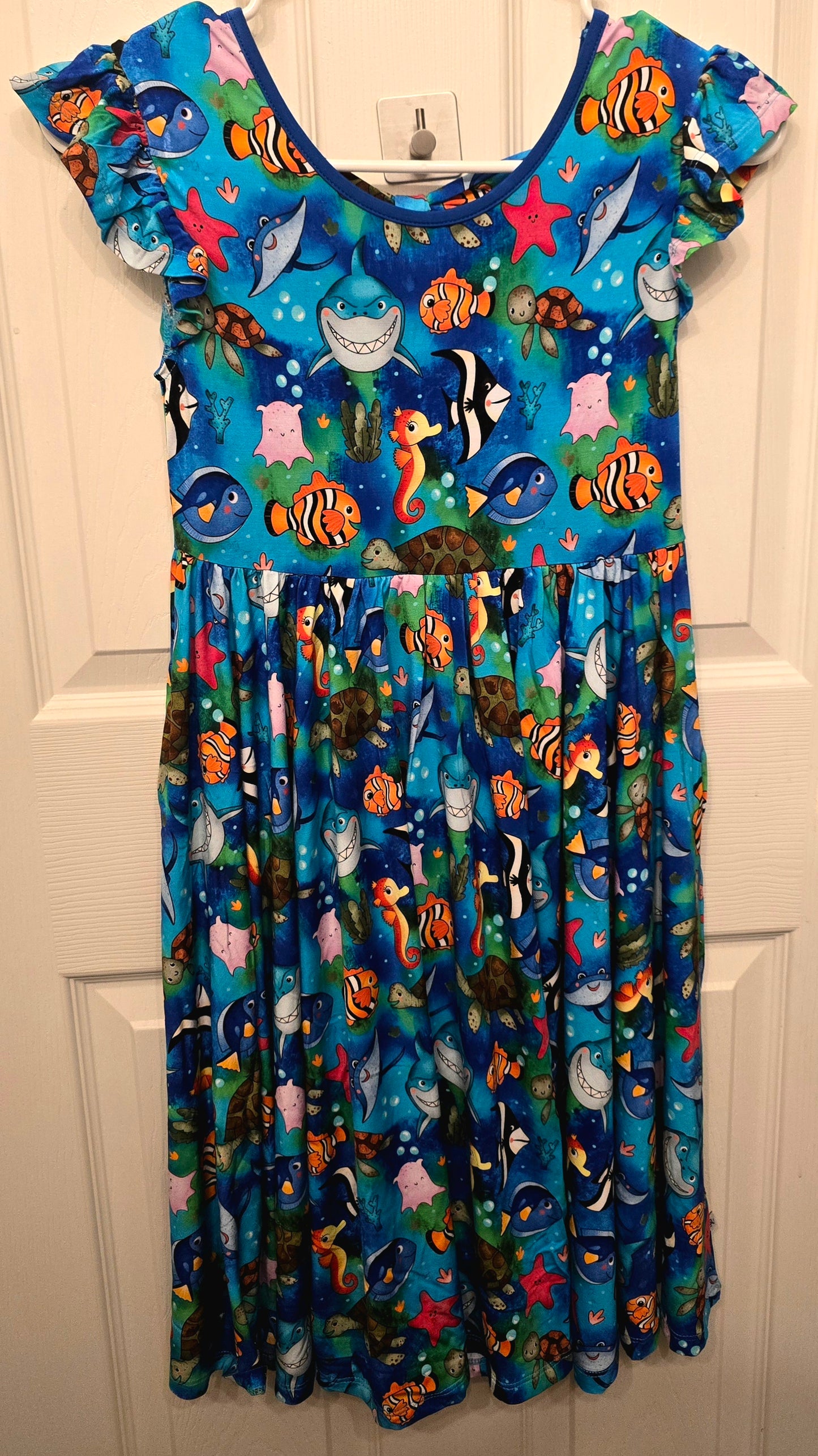 Bamboo Necessities Shark Bait Hoo Ha Ha Bow Back Twirl Dress w/ Pockets