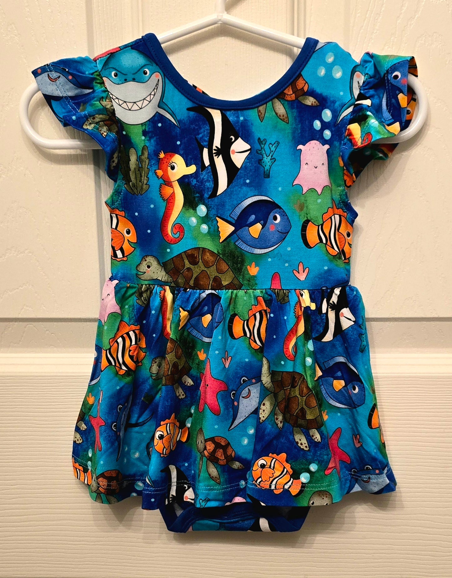 Bamboo Necessities Shark Bait Hoo Ha Ha Bow Back Bodysuit Suit Twirl Dress