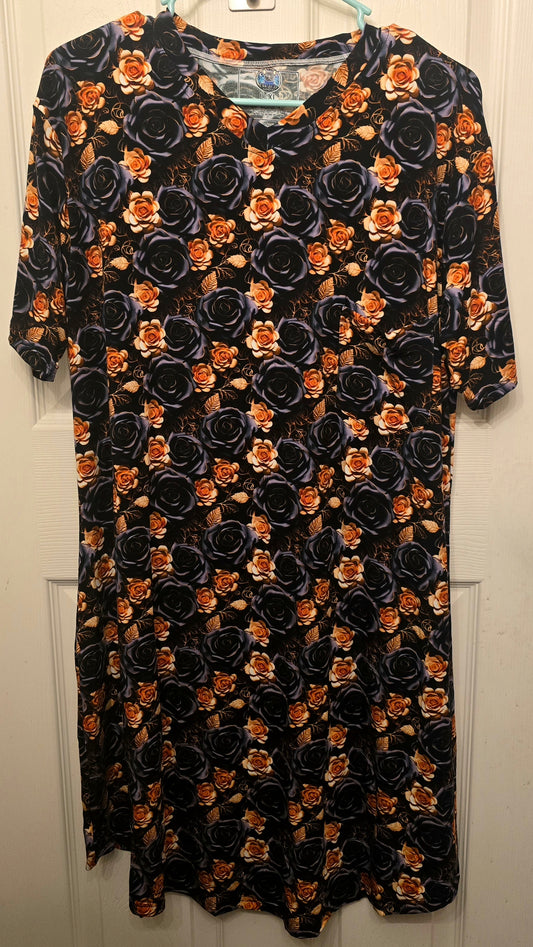 Ooh La La Bamboo Black & Roses Adult Moo Moo Dress